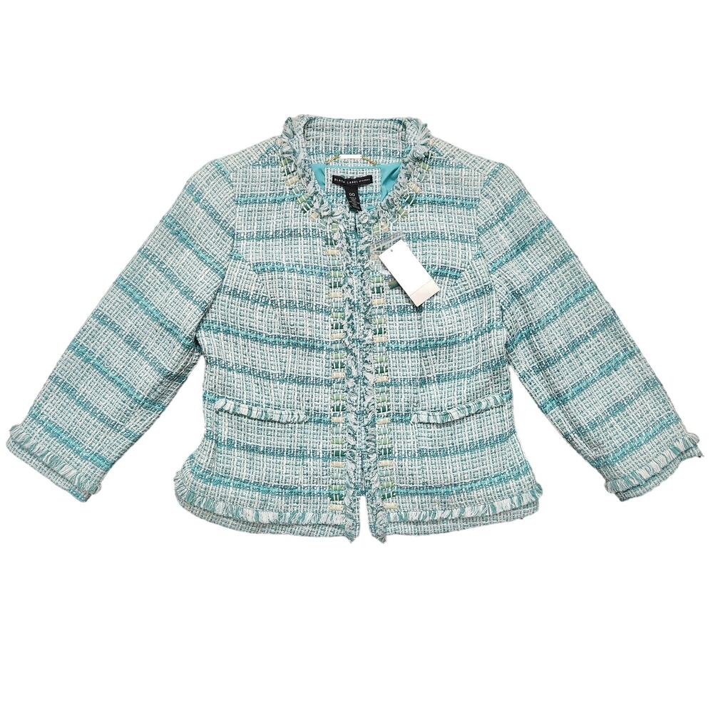 NWT Chico's Embellished Tweed Jacket Brampton Aqua Size Chico's 00 US 2